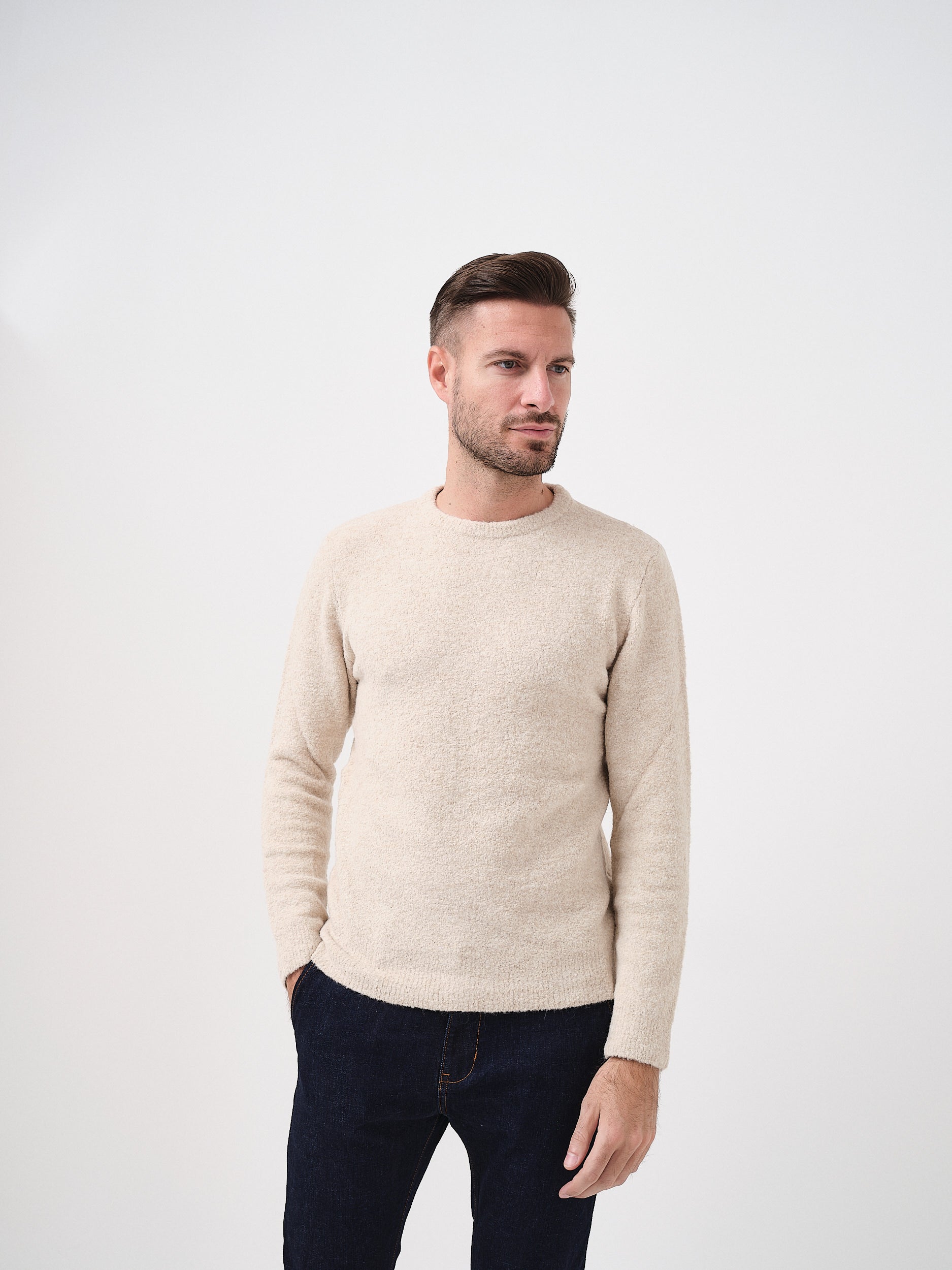 MIKE - MAGLIONE IN LANA MERINO PANNA