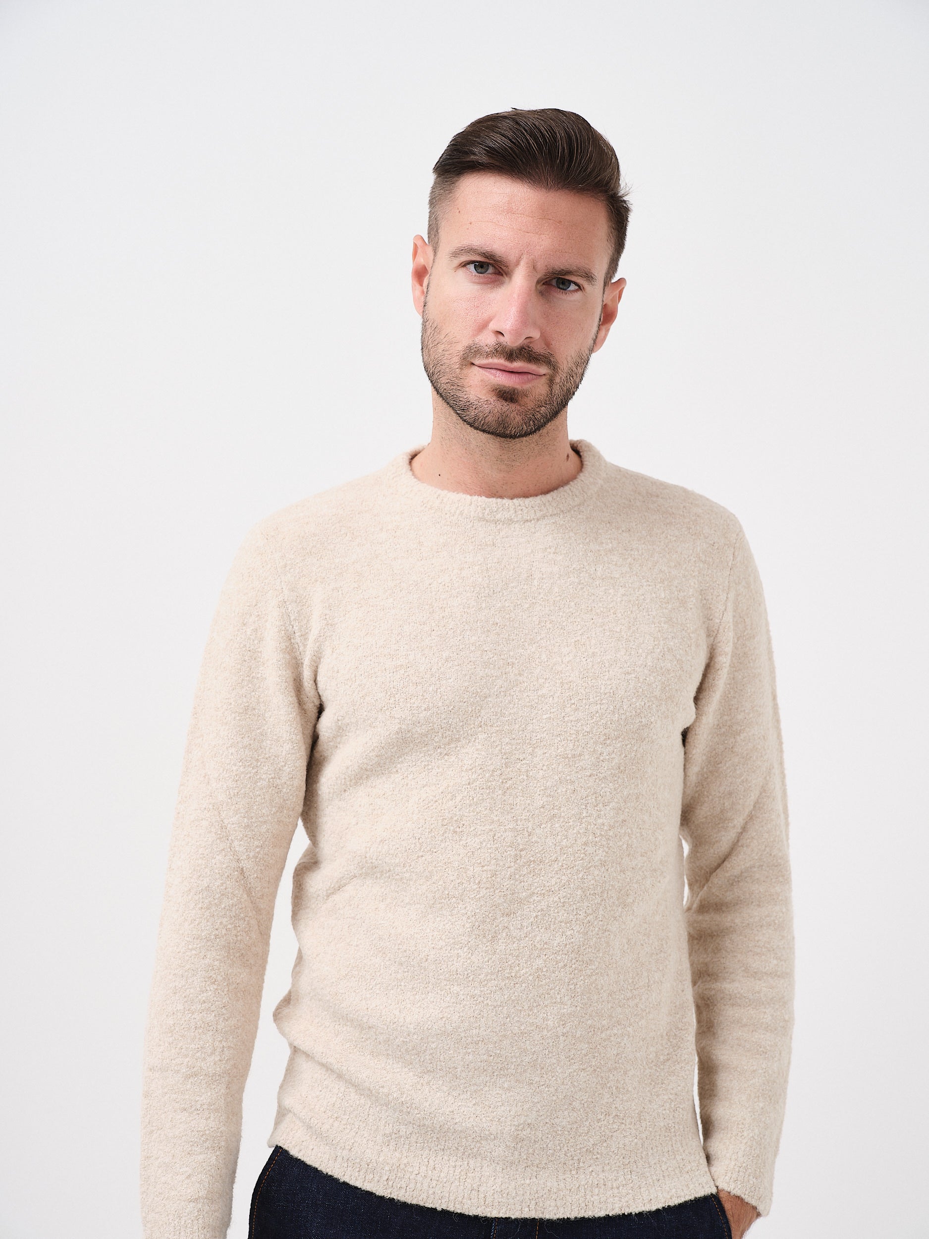 MIKE - MAGLIONE IN LANA MERINO PANNA