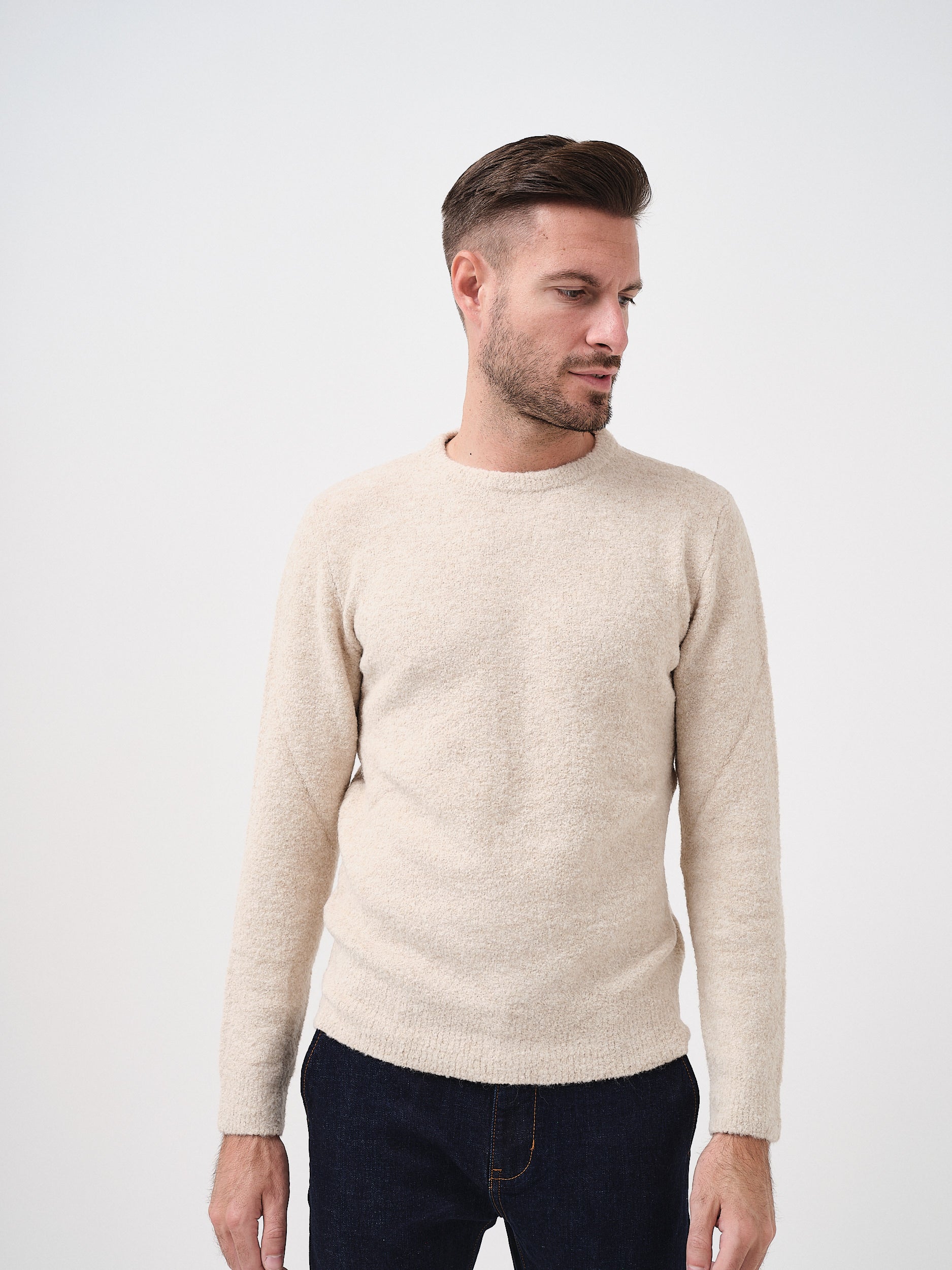 MIKE - MAGLIONE IN LANA MERINO PANNA