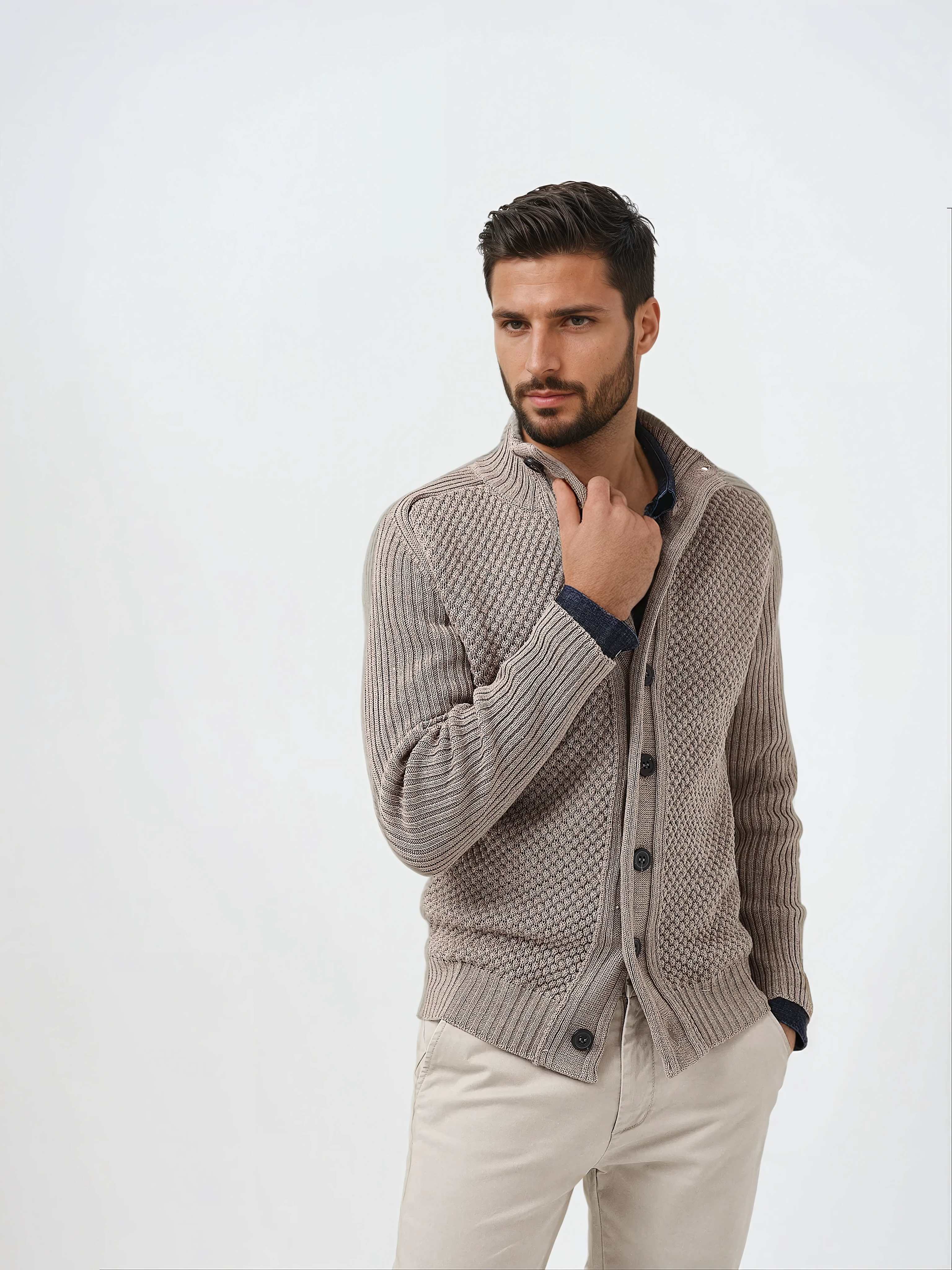 LEO - CARDIGAN IN LANA MERINO - BEIGE