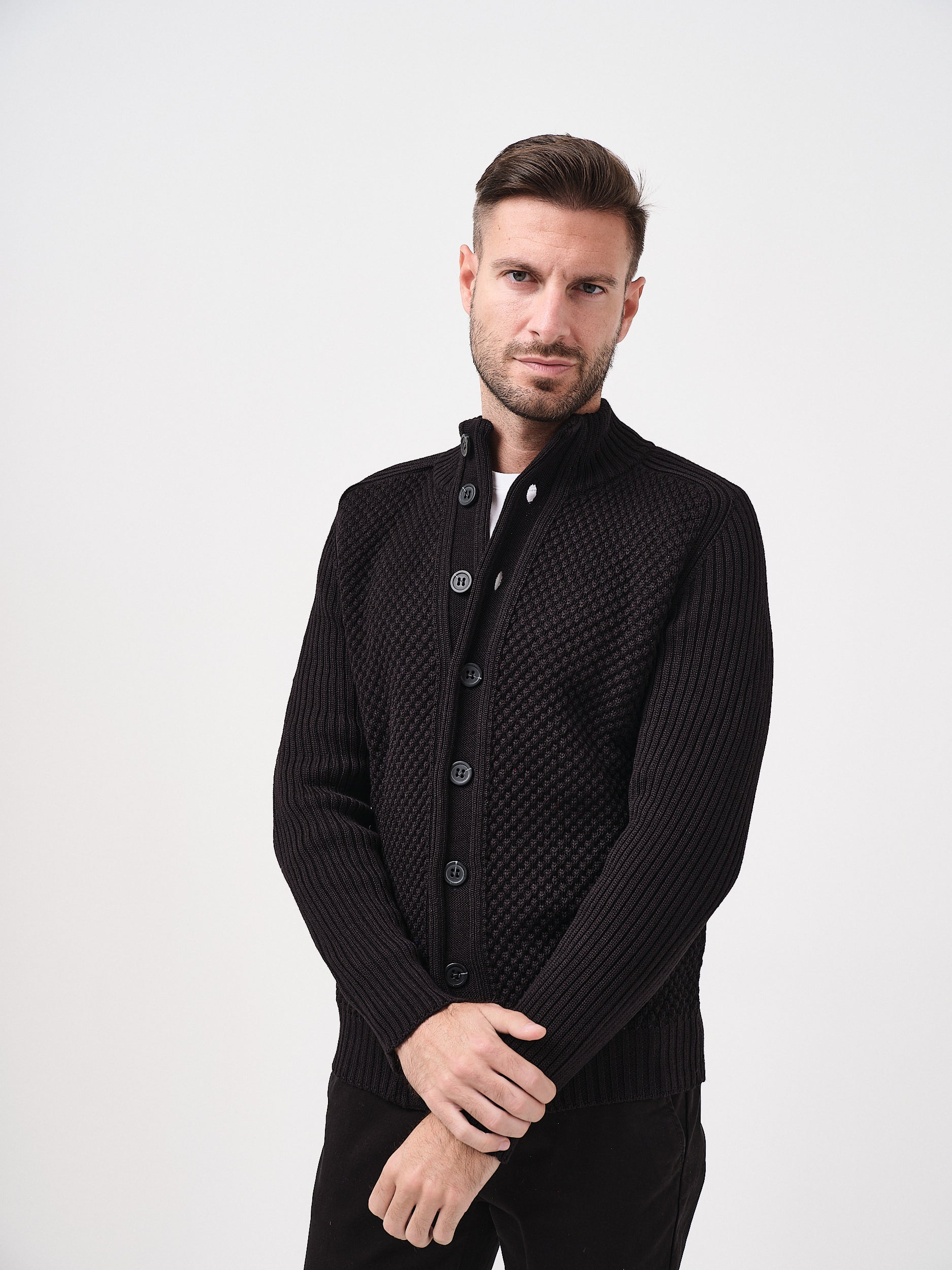 LEO - CARDIGAN IN LANA MERINO - NERO